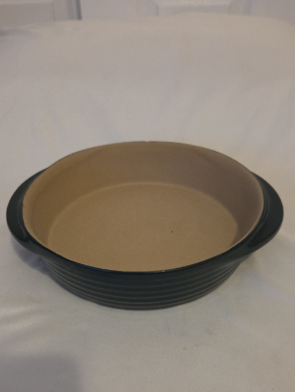 Pampered Chef Oval Stoneware Baker in Tan and Green.